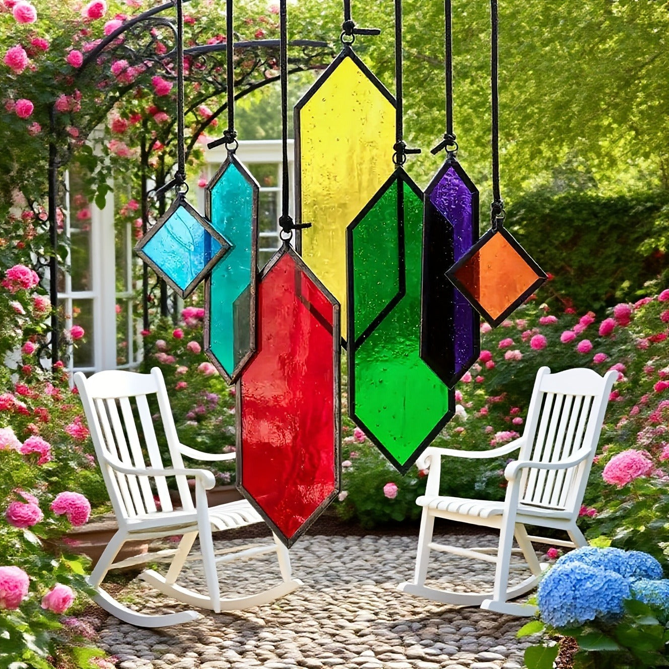 Glass Rainbow Suncatcher Hanging Ornament – Crystal Prism Window Sun Catcher for Garden, Patio & Home Decor