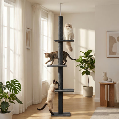 Floor to Ceiling Cat Tree Tower 90–107" – 4-Tier Tall Adjustable Cat Climbing Post with Tension Rod | Ceiling-Mounted Stable Cat Activity