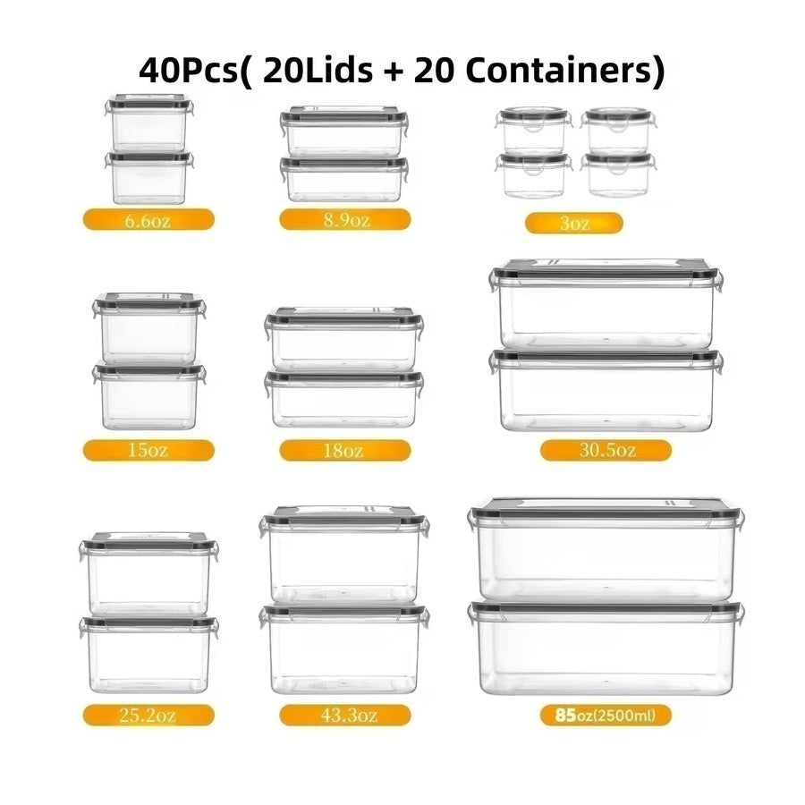 Food Storage Containers with Lids, Set with 12, 20 or 24 Clear Boxes, Locking Lids and Microwave, Dishwasher and Freezer Use