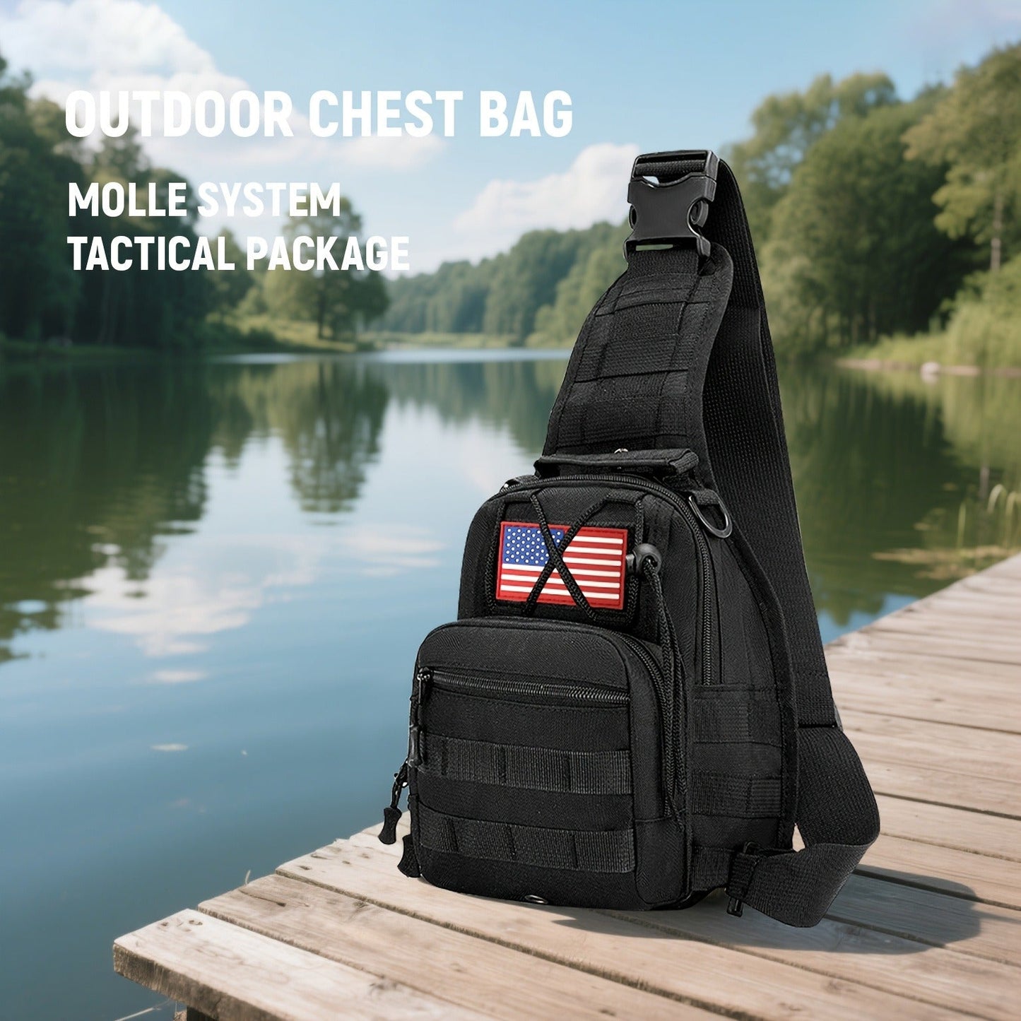 Compact Tactical Sling Backpack with Flag-Patch and Camo Options across Six Complete Checkout Styles