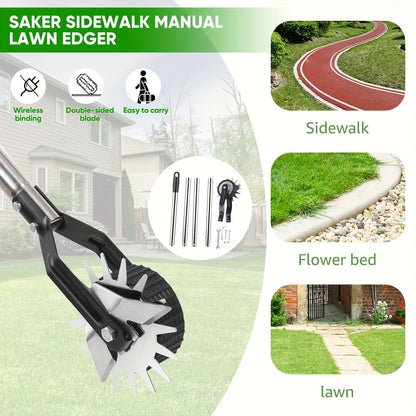 Wheeled Lawn Edger Manual Rotary Trimmer with 3/4-Section Stainless Steel Handle – Walk-Behind Grass Edger for Sidewalk