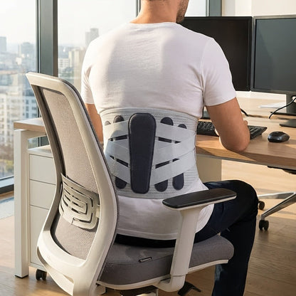 Lumbar Support Belt for Men & Women – Adjustable Lower Back Brace with Aluminum Alloy Reinforcement, Breathable Hook-and-Loop Waist Support