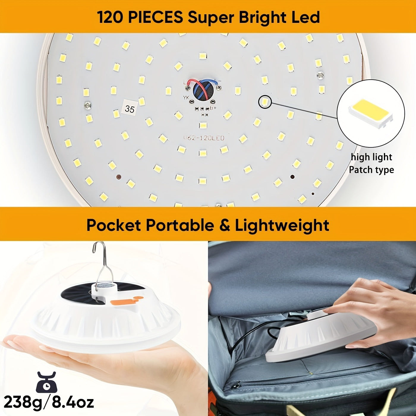 Solar Camping Lantern Two-Pack with Remote Control, 120 LEDs, Five Light Modes, USB Charging and Hanging Hooks