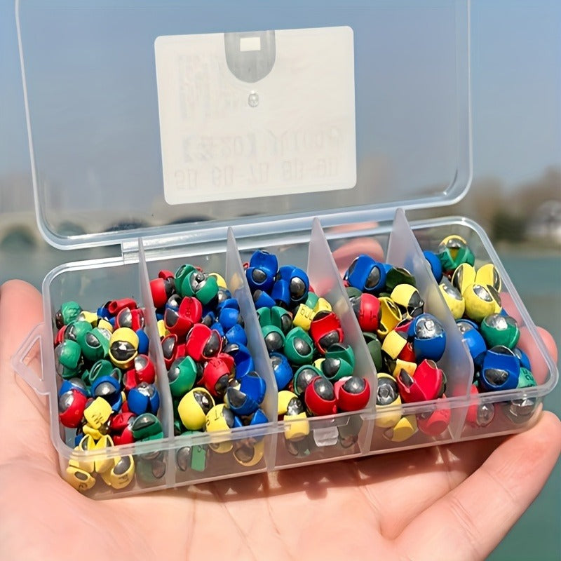 Fishing Sinkers 100pcs Rubber Coated Split Shot – 5 Sizes 1B-5B Detachable Round Mouth Lead Weights, Mixed Colors