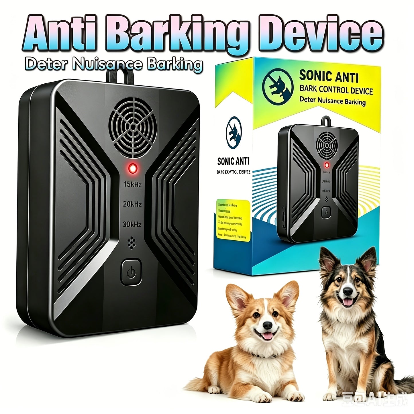 Ultrasonic Anti-Barking Device – Automatic Dog Bark Deterrent with 3 Frequency Modes & 50ft Range | Rechargeable 1500mAh