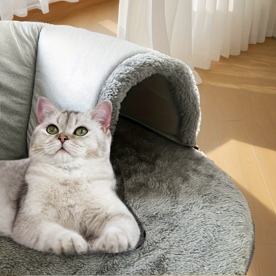 Cat Tunnel Bed 3-in-1 Play Mat & Warm Nest with Non-Slip Base, Durable Chew-Resistant Polyester Cat Bed for Indoor Cats