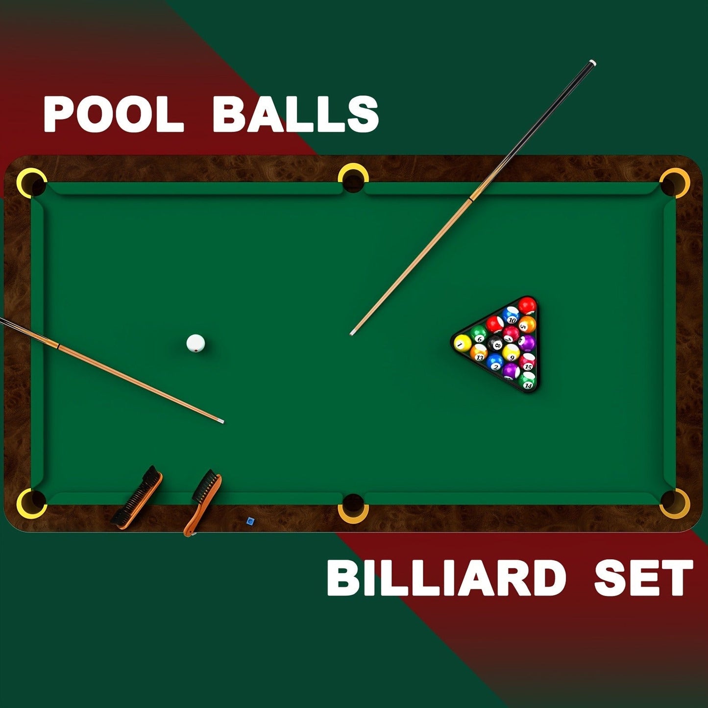 71-Piece Pool Table Accessory Set with Numbered Balls, Cues, Triangle Rack, Chalk, Tips and Brushes