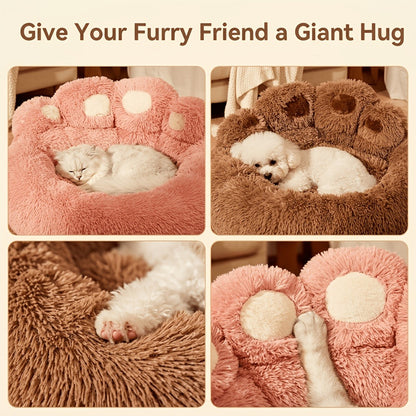 Dog Bed & Cat Bed Plush Bear Paw Print – Soft Warm Pet Bed for Small Medium Large Dogs, Thickened Long Plush, No Assembly