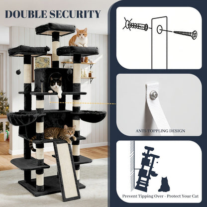 Large Multi-Level Cat Tower with Two Condos, Three Perches, Hammocks and Six Gray, Beige or Taupe Configurations