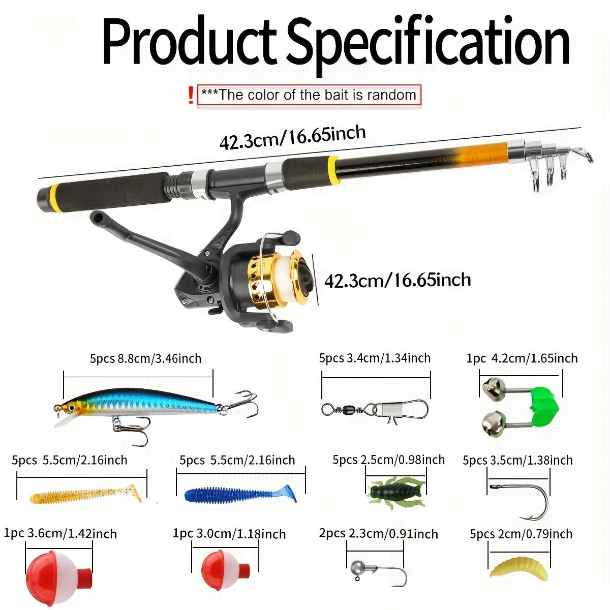 Baitcasting Rod and Reel Combo Set – Medium-Fast Action Telescopic Fishing Rod with Line, Lures, Accessories Box & Carry Bag