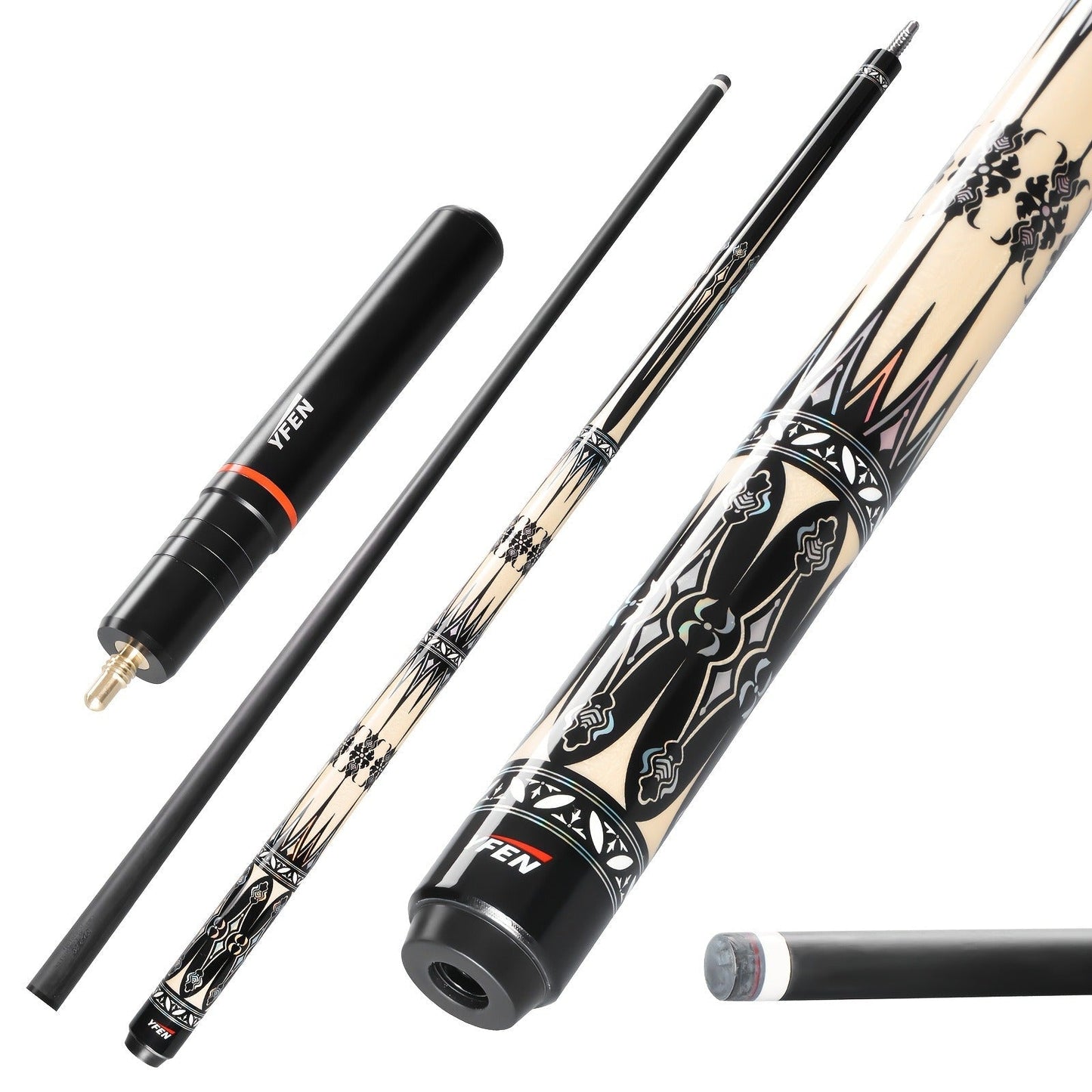 Carbon Fiber Pool Cue Stick Low Deflection Billiard Cue with 11.8mm 12.5mm Tip Pro-Taper Shaft Canadian Maple Butt Extension Compatible