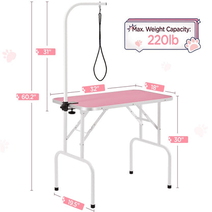 Pet Grooming Table Foldable with Height Adjustable Arm – Non-Slip Waterproof Surface, Folding Legs, Sturdy Metal Frame