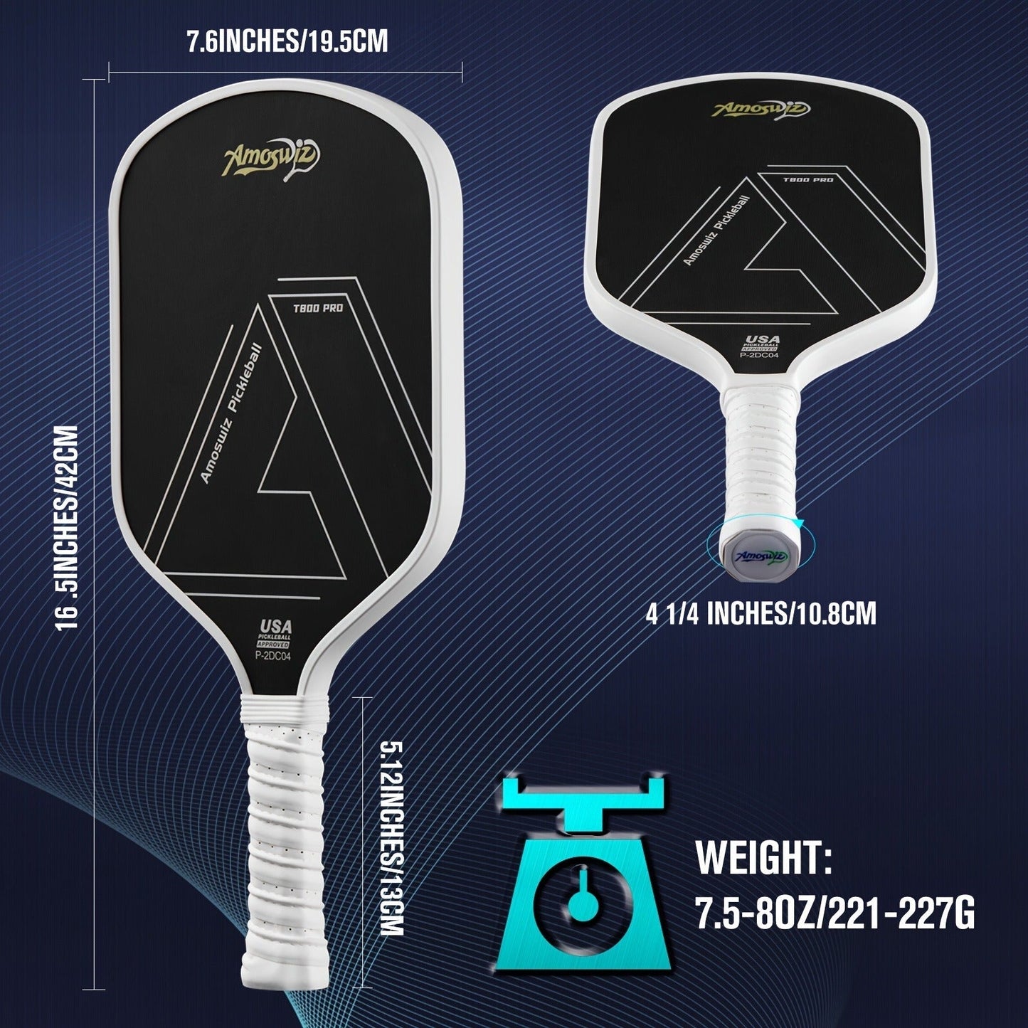 Carbon Fiber Pickleball Paddle T800 16mm Thermoformed – Elongated Pickleball Racket for Spin Power & Control, Upgraded 3-Layer Foam Edge