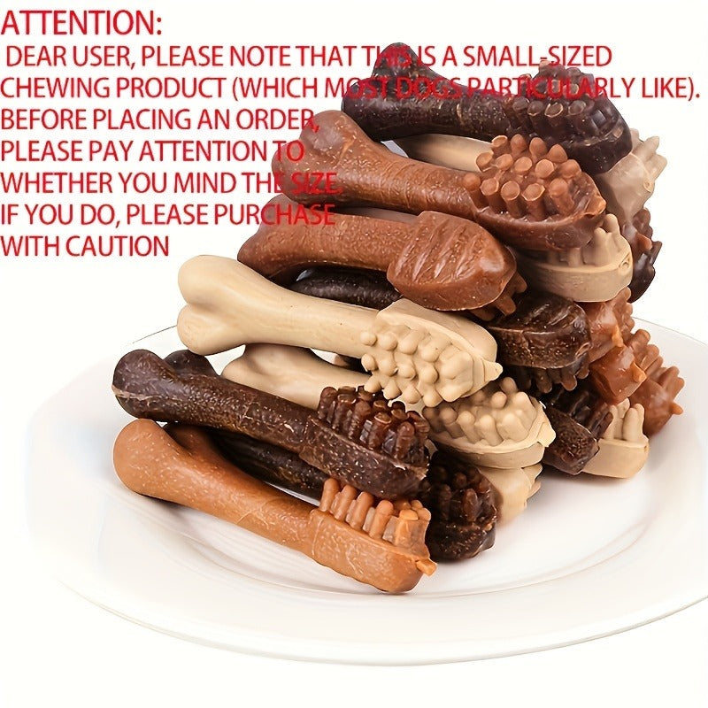 Assorted Dog Chew Sticks, 50-Piece Pack with Small Bone and Brush Shapes in Multiple Colors