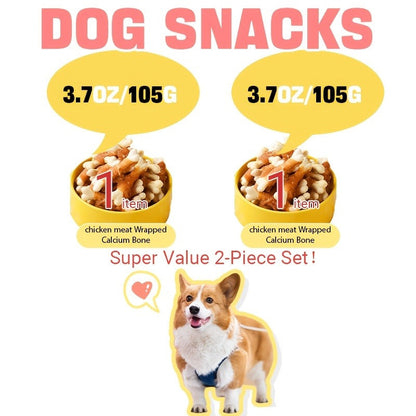 Dog Treats Chicken or Duck Wrapped Bone-Shaped Biscuits in Two-Pack Flavor Options for Reward Use