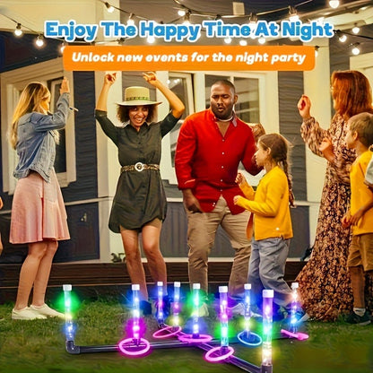 LED Glow Ring Toss Game | Indoor Outdoor Lawn Game for Kids & Family | Glowing Ring Toss Set for Game Night Parties Kindergarten Educational