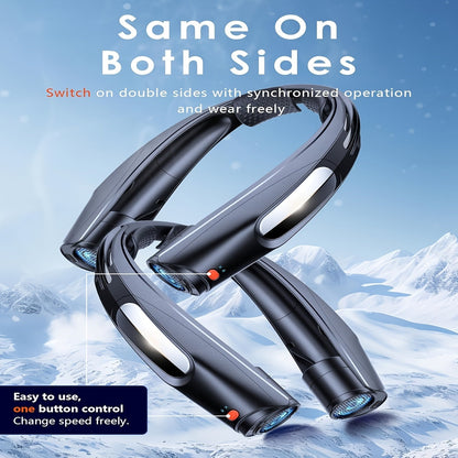 U-Shaped Neck Fan in Black or White with Six-Speed Display, Twin Fan Ends and USB Charging