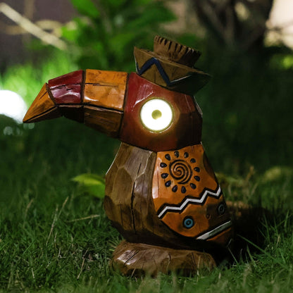 Solar Garden Statue, Tiki Woodpecker Bird Outdoor Light Sculpture for Patio, Pool & Yard Decor