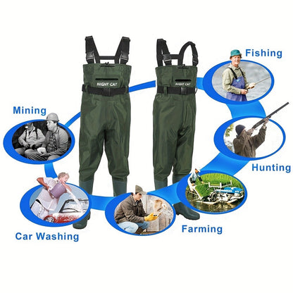 Waterproof Chest Waders for Men & Women with Boot Leg Straps, Adjustable H-Back Suspenders & Anti-Slip PVC Boots for Fly Fishing
