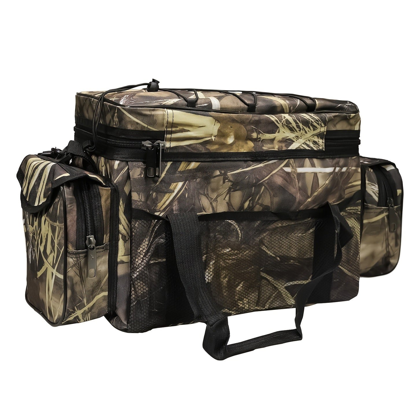 Fishing Tackle Bag Camo Durable Nylon Shoulder Carry Zipper Fishing Gear Storage Bag for Hiking Travel Outdoor Fishing Camouflage
