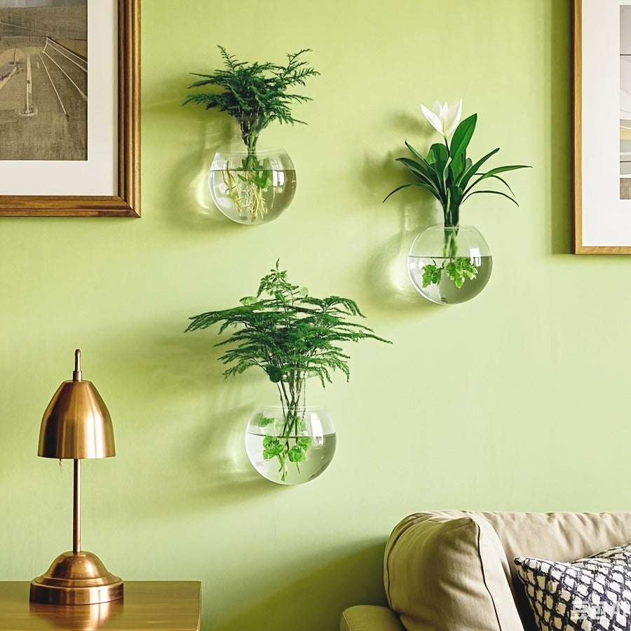 Wall Hanging Glass Terrarium Planter Oblate Flower Vase for Hydroponics Plants Bathroom Home Office Living Room Decor Set of 2/4/6