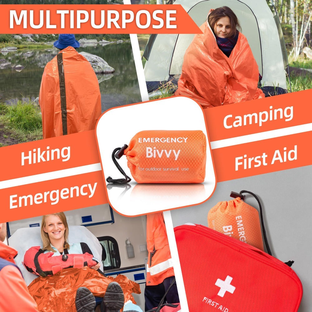 Emergency Sleeping Bag 4-Pack with Survival Whistles – Mylar Thermal Blanket Shelter Bag, Lightweight Waterproof Bivy Sack for Camping