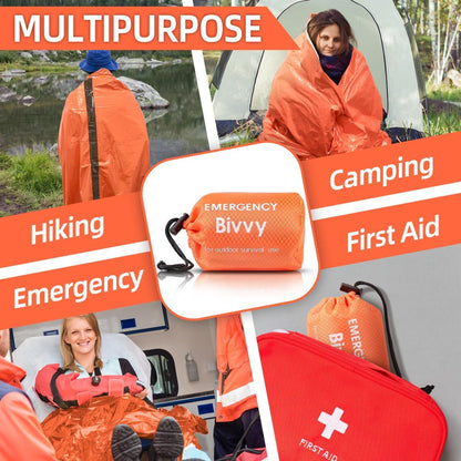 Emergency Sleeping Bag 4-Pack with Survival Whistles – Mylar Thermal Blanket Shelter Bag, Lightweight Waterproof Bivy Sack for Camping