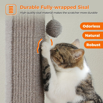 Cat Scratching Post Multi-Tier Sisal Tower for Indoor Cats – 18.9" & 32" Cat Tree with Hanging Ball Toy, Natural Sisal Rope, Sturdy Base