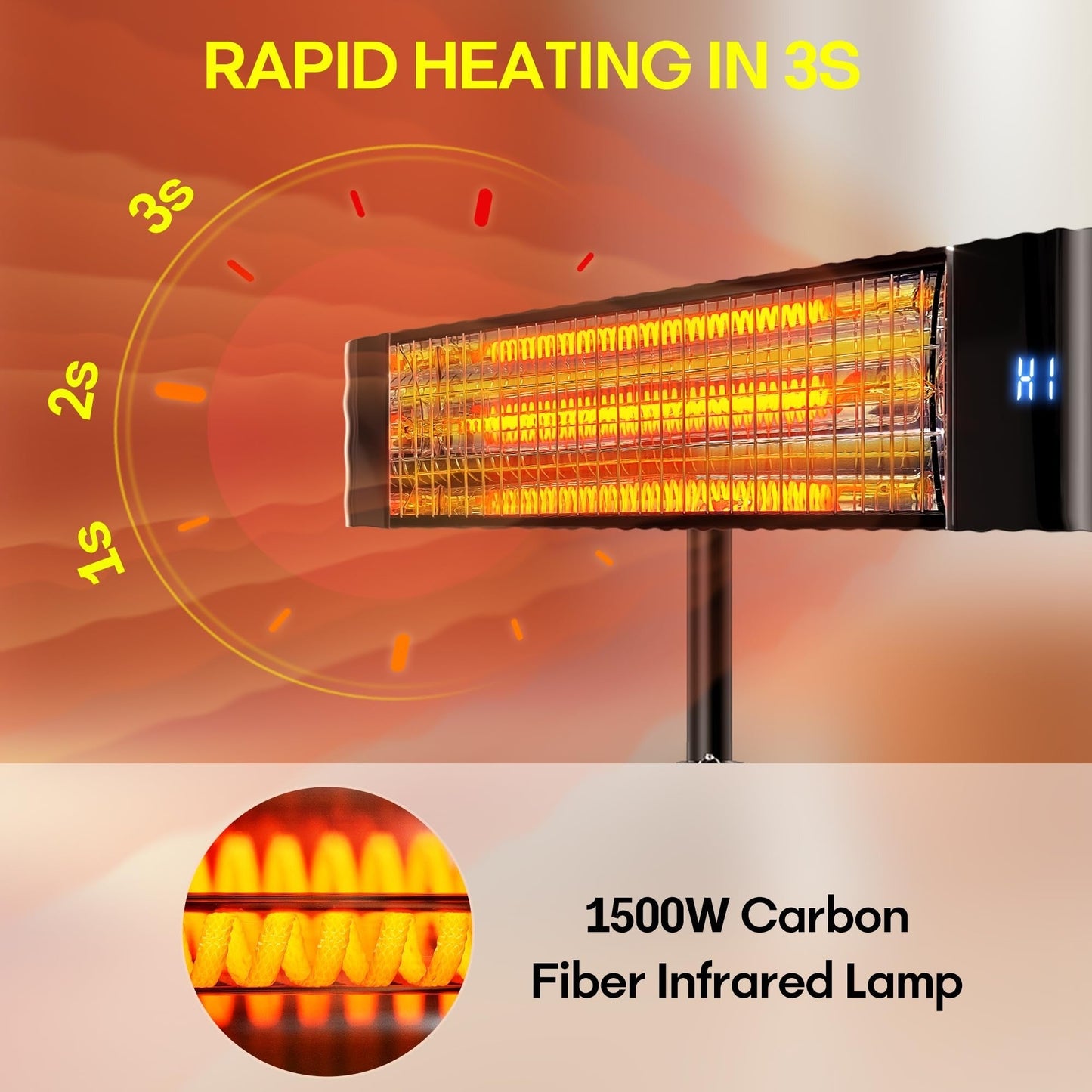 Infrared Outdoor Heater 1500W, 3-in-1 Wall Mounted, Ceiling & Tripod Electric Patio Heater for Indoor & Outdoor Use