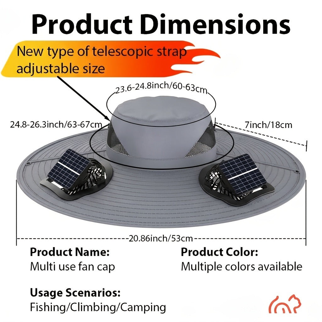 Solar Powered Dual Fan Sun Hat with USB Charging – Adjustable Strap, Breathable Mesh Design, High Airflow, Long Battery Life