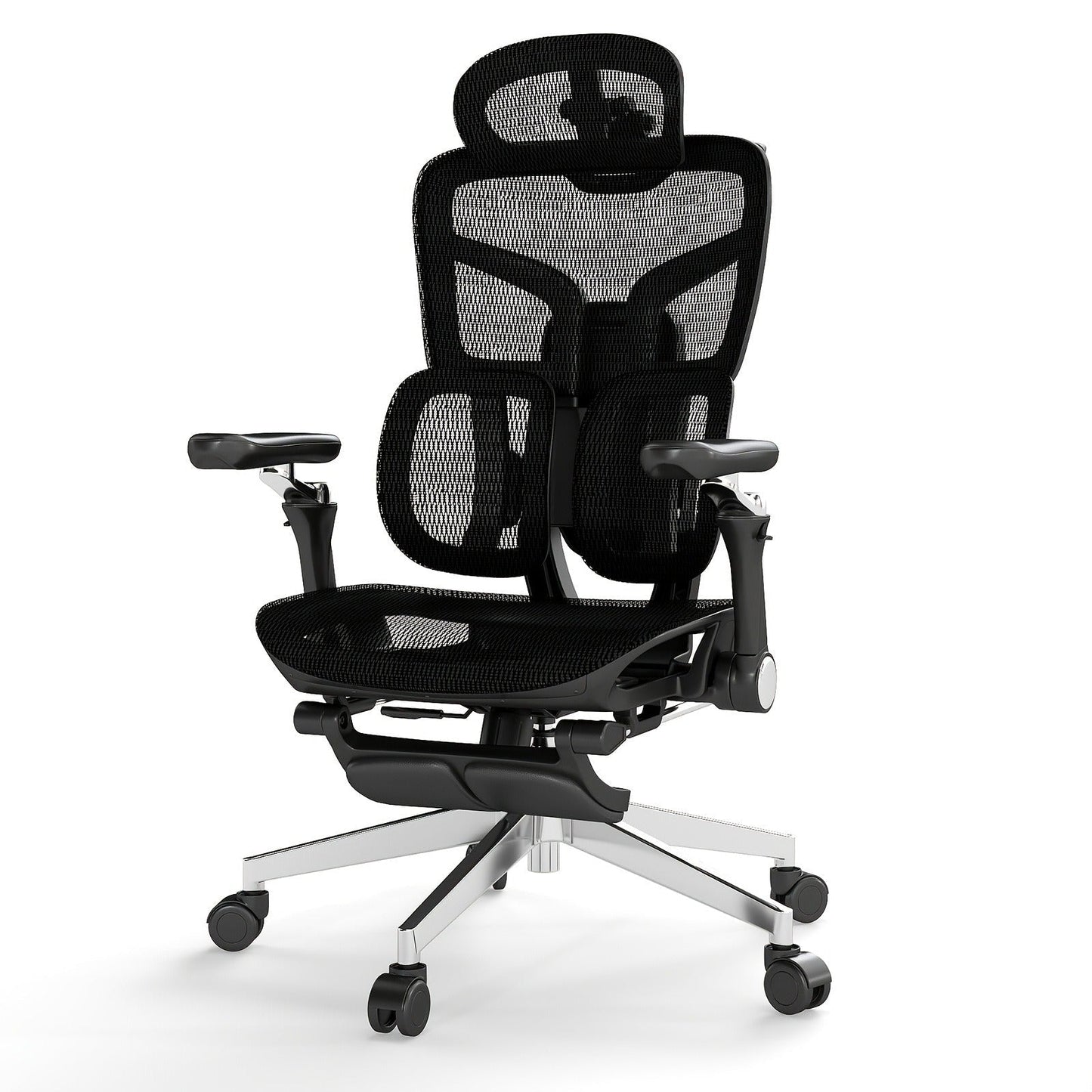 Office Chair High-Back with 6D Adjustable Armrests, Retractable Footrest, Lumbar Section and Swivel Base