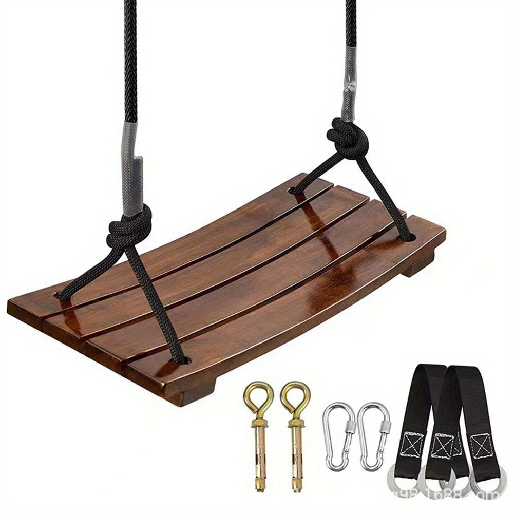 Solid Wood Outdoor Swing Seat 440LBS Capacity Adjustable Rope Length Single Seat Tree Swing for Kids Adults Backyard Garden Patio Hanging