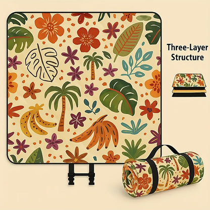 Padded Foldable Picnic Blanket with Floral Pattern for Beach Trips, Park Outings, Camping and Everyday Travel