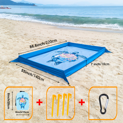 Sand-Wall Beach Mat with Four Stakes and Carry Bag, 140 x 220cm in Six Printed Styles for Outdoor Picnics
