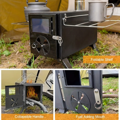 Wood Burning Camp Stove with Chimney Pipe Portable Outdoor Camping Stove for Cooking, BBQ, Boiling Water & Heating