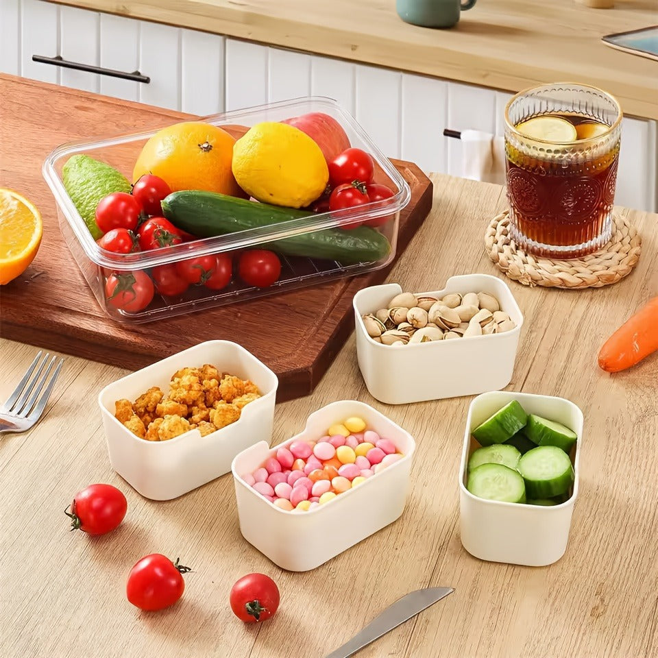 Storage Containers with Lids, Snack Tray Two-Pack with Four or Eight Removable Compartments and Snap Lids
