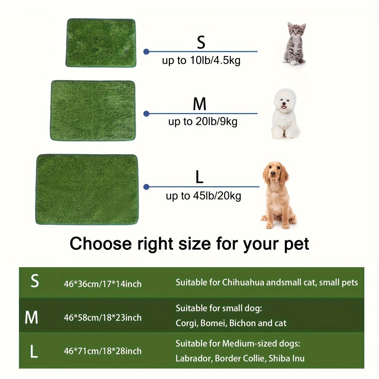 Reusable Dog Potty Training Pad – Washable Artificial Grass Mat, Anti-Odor, Indoor Outdoor Pet Toilet Pad for Dogs Cats, M & L Sizes
