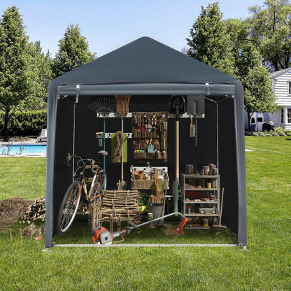 Portable PE-Tarpaulin Outdoor Storage Shelter with Steel Frame in 5 x 7.2 Ft or 6.3 x 8 Ft Sizes
