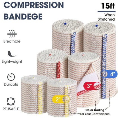 48pcs Elastic Compression Bandage Wrap Set – 2", 3" & 4" Reusable Self-Closure Stretch Bandage Rolls for Sports, Sprains