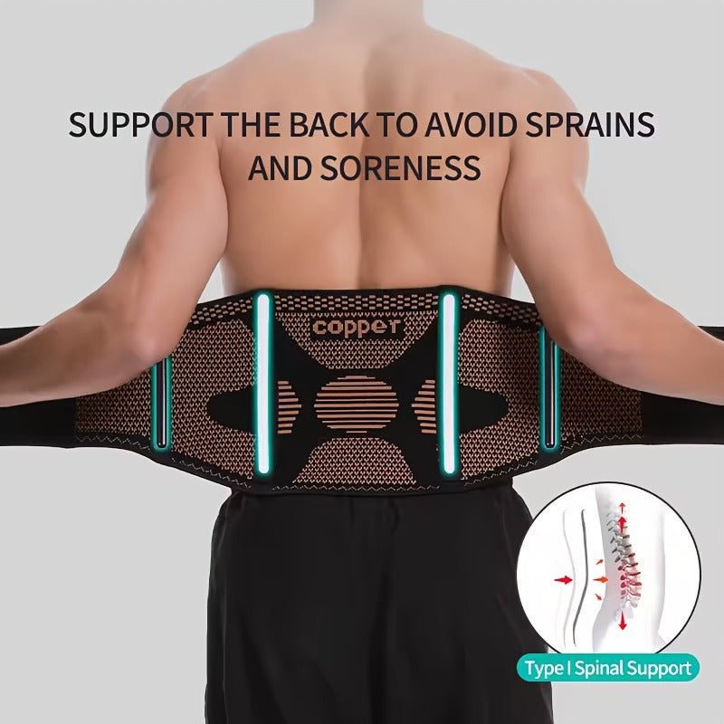 Lumbar Support Belt with Copper Compression – Breathable Lower Back Brace for Men & Women, Adjustable Hook-Loop Waist Support for Heavy