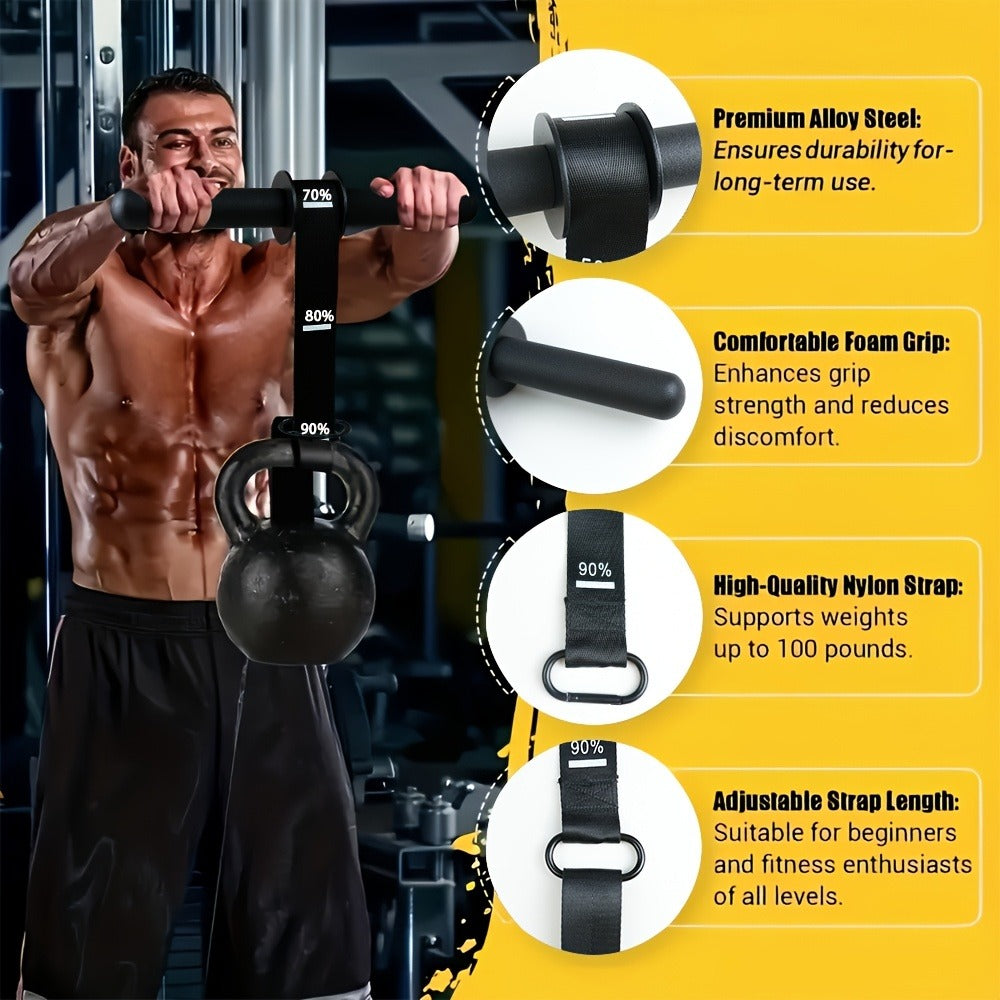 Fitness Equipment Black Wrist Roller Bar with Foam Grips Hanging Strap and Carabiner Attachment