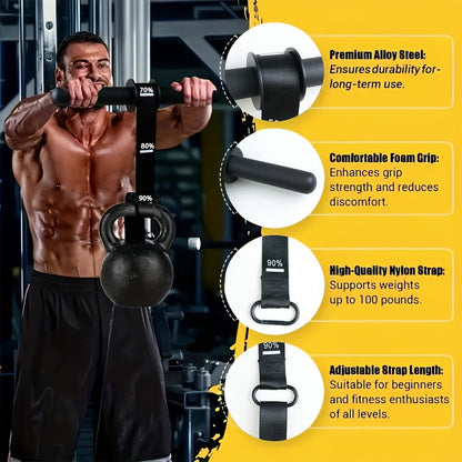 Fitness Equipment Black Wrist Roller Bar with Foam Grips Hanging Strap and Carabiner Attachment