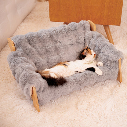 Raised Solid Wood Pet Couch Bed Elevated Modern Cat & Dog Sofa Chair 27x18x12 Inch – Thick Wide Wood Frame Space-Saving Cozy Pet Furniture