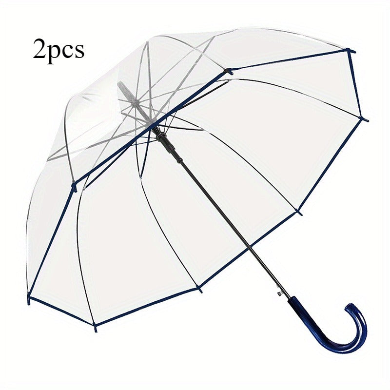 Clear Dome Bubble Umbrella 2 Pack Windproof Rainproof Auto Open 47 Inch Wide Canopy 8-Rib PVC Transparent Umbrella for Weddings Proms