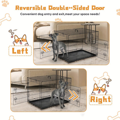 Dog Crate with Divider Panel & Double Door – Folding Metal Wire Dog Cage with Leak-Proof Tray, Indoor Outdoor Travel Pet Kennel