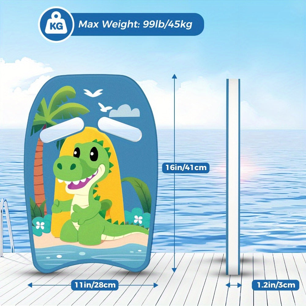 Kids Swimming Kickboard – Cute Dinosaur Cartoon Design, Blue Buoyant Foam Pool Training Aid for Toddlers Children