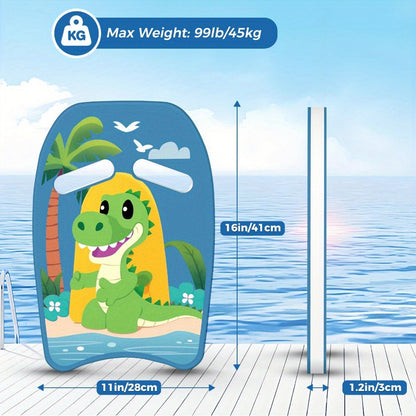 Kids Swimming Kickboard – Cute Dinosaur Cartoon Design, Blue Buoyant Foam Pool Training Aid for Toddlers Children