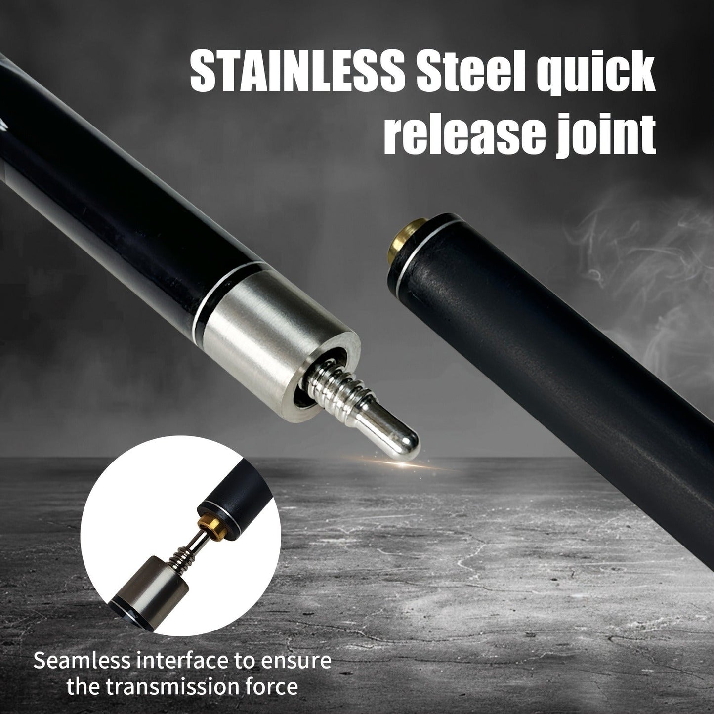 57-Inch Carbon Fiber Pool Cue with 13mm Tip, Two-Piece Black Patterned Design and Metal Joint