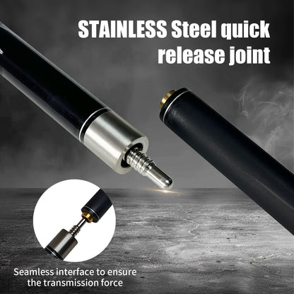 57-Inch Carbon Fiber Pool Cue with 13mm Tip, Two-Piece Black Patterned Design and Metal Joint