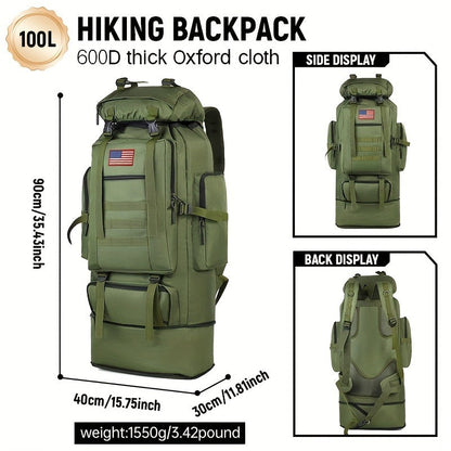 100L-Labeled Tall Tactical Rucksack with Roll-Top Compartment, Lower Pouch and Five Color Options